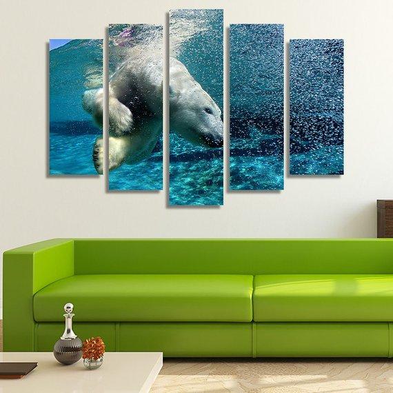 Polar Bear Diving - Animal 5 Panel Canvas Art Wall Decor Polar Bear Diving - Animal 5 Panel Canvas Art Wall Decor