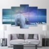 Polar Bear Penguin Aurora - Animal 5 Panel Canvas Art Wall Decor