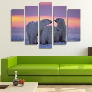 Polar Bears Family 05 - Animal 5 Panel Canvas Art Wall Decor