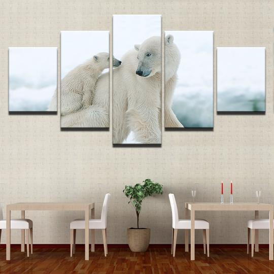 Polar Bears Mother And Cub - Animal 5 Panel Canvas Art Wall Decor Polar Bears Mother And Cub - Animal 5 Panel Canvas Art Wall Decor