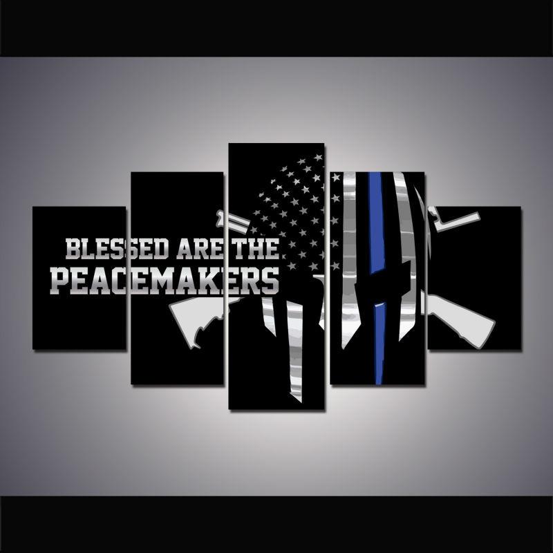 Police Peacemakers Skull - Army 5 Panel Canvas Art Wall Decor Police Peacemakers Skull - Army 5 Panel Canvas Art Wall Decor