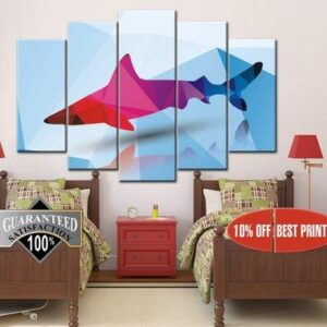 Poligonal Shark - Abstract Animal 5 Panel Canvas Art Wall Decor