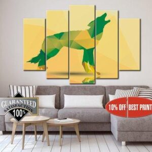 Poligonal Wolf - Abstract Animal 5 Panel Canvas Art Wall Decor