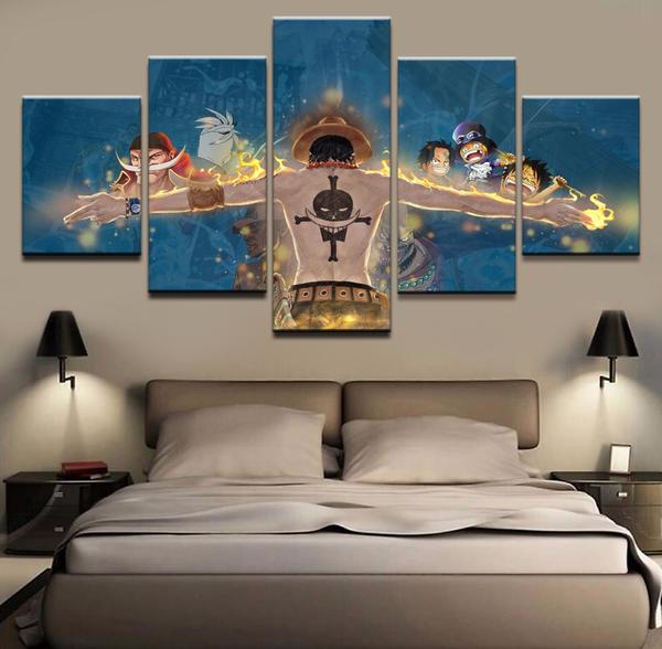Portgas D. Ace - Anime 5 Panel Canvas Art Wall Decor Portgas D. Ace - Anime 5 Panel Canvas Art Wall Decor