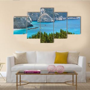Porto Katsiki Coast On Lefkada Island - Nature 5 Panel Canvas Art Wall Decor