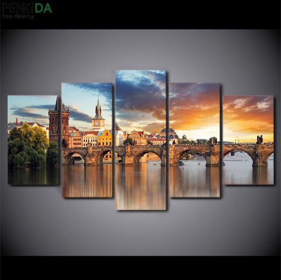 Prague Charles Bridge - Nature 5 Panel Canvas Art Wall Decor Prague Charles Bridge - Nature 5 Panel Canvas Art Wall Decor