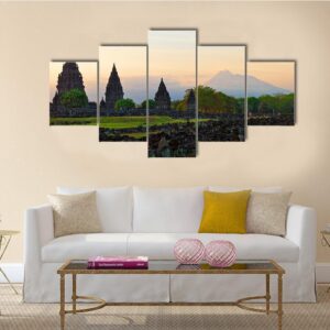 Prambanan Hindu Temple In Yogyakarta - Nature 5 Panel Canvas Art Wall Decor