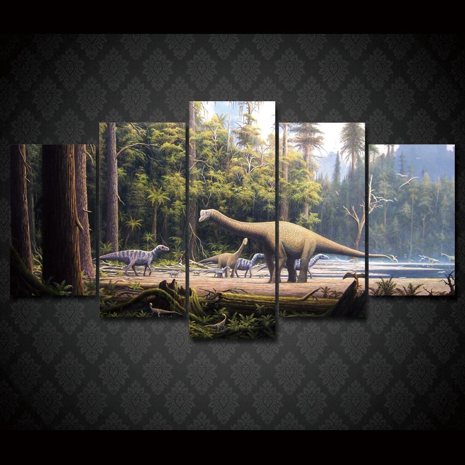 Prehistoric Dinosaur Jurassic Forest - Cartoon 5 Panel Canvas Art Wall Decor Prehistoric Dinosaur Jurassic Forest - Cartoon 5 Panel Canvas Art Wall Decor