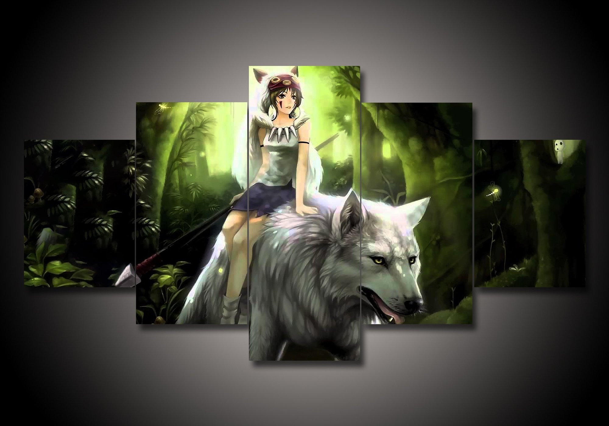 Princess Mononoke 4 - Anime 5 Panel Canvas Art Wall Decor Princess Mononoke 4 - Anime 5 Panel Canvas Art Wall Decor