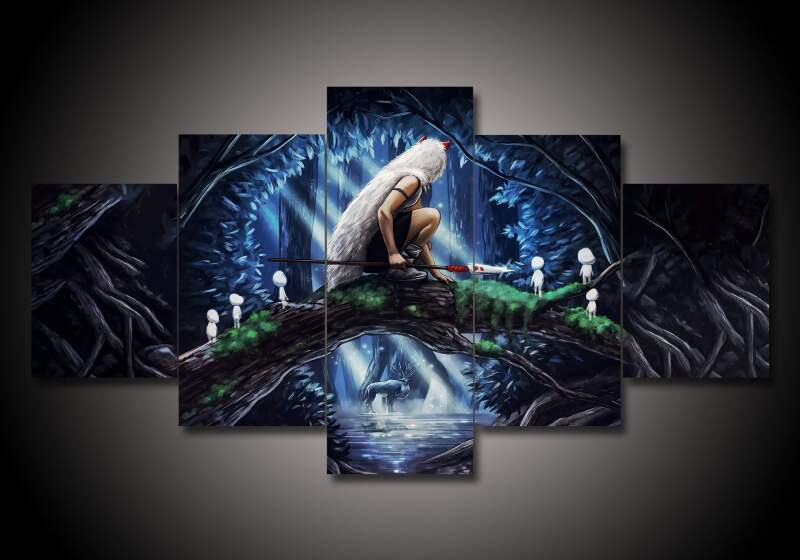Princess Mononoke 4 - Anime 5 Panel Canvas Art Wall Decor Princess Mononoke 4 - Anime 5 Panel Canvas Art Wall Decor