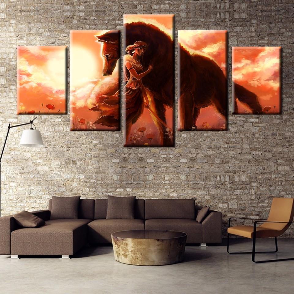 Princess Mononoke Wolf - Anime 5 Panel Canvas Art Wall Decor Princess Mononoke Wolf - Anime 5 Panel Canvas Art Wall Decor