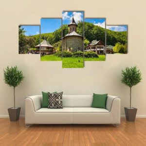 Prislop Monastery Hateg In Romania - Nature 5 Panel Canvas Art Wall Decor