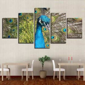 Proud Peacock - Animal 5 Panel Canvas Art Wall Decor