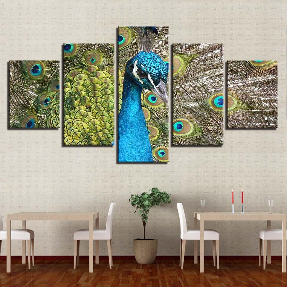 Proud Peacock - Animal 5 Panel Canvas Art Wall Decor Proud Peacock - Animal 5 Panel Canvas Art Wall Decor