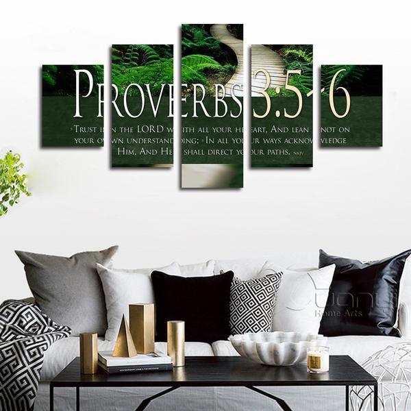 Proverbs 3:5 #2 ‘trust In The Lord With All Your Heart’ Bible Verse On Multi Nature - 5 Panel Canvas Art Wall Decor Proverbs 3:5 #2 ‘trust In The Lord With All Your Heart’ Bible Verse On Multi Nature - 5 Panel Canvas Art Wall Decor
