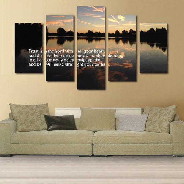 Proverbs 3:5 #4 ‘trust In The Lord With All Your Heart’ Bible Verse On Multi Nature - 5 Panel Canvas Art Wall Decor Proverbs 3:5 #4 ‘trust In The Lord With All Your Heart’ Bible Verse On Multi Nature - 5 Panel Canvas Art Wall Decor