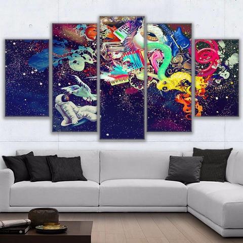 Psychedelic Astronaut - Abstract 5 Panel Canvas Art Wall Decor Psychedelic Astronaut - Abstract 5 Panel Canvas Art Wall Decor