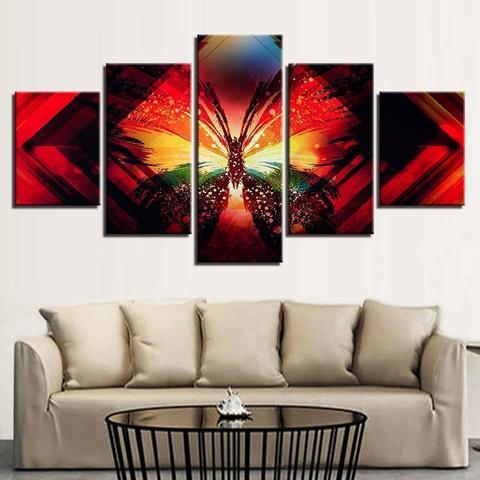 Psychedelic Butterfly - Abstract Animal 5 Panel Canvas Art Wall Decor Psychedelic Butterfly - Abstract Animal 5 Panel Canvas Art Wall Decor