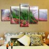 Psychedelic Forest Beautiful Flowers - Nature 5 Panel Canvas Art Wall Decor