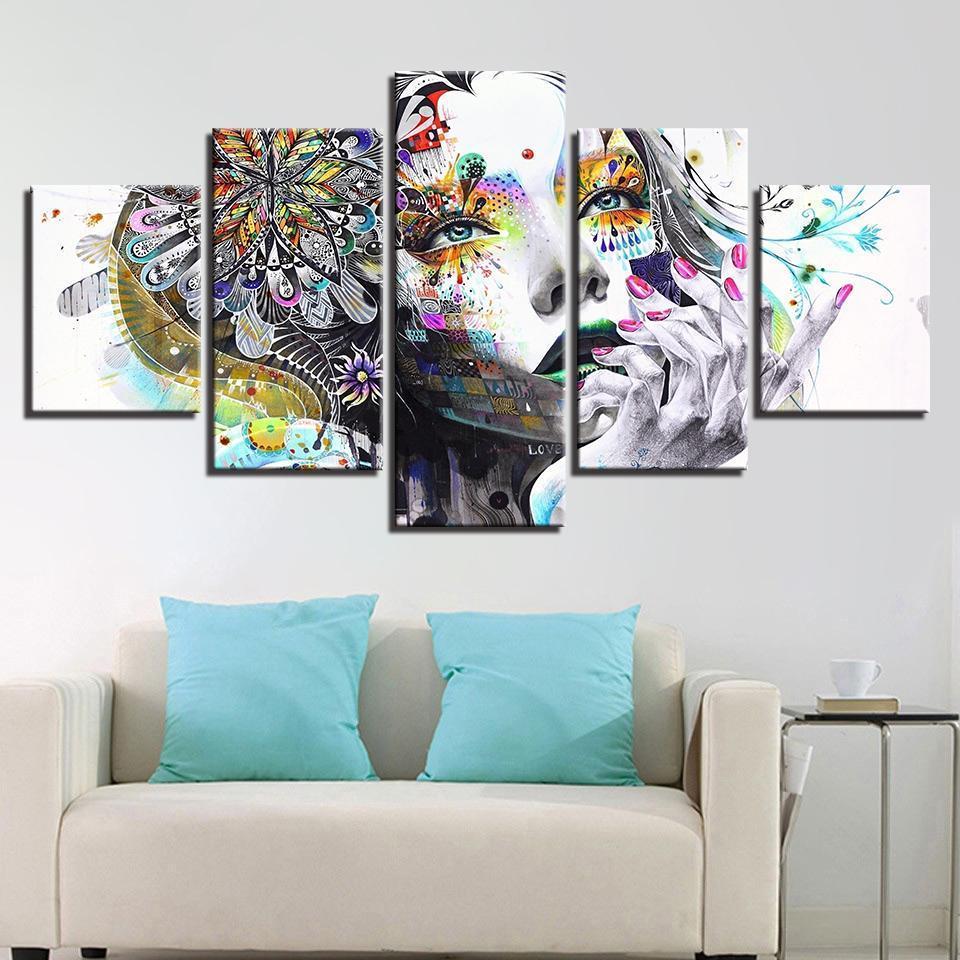 Psychedelic Girl - Abstract 5 Panel Canvas Art Wall Decor Psychedelic Girl - Abstract 5 Panel Canvas Art Wall Decor