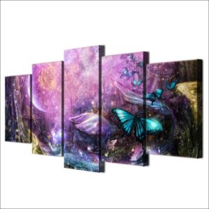 Psychedelic Light Butterflies - Animal 5 Panel Canvas Art Wall Decor