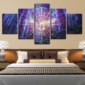 Psychedelic Owl Bird - Abstract Animal 5 Panel Canvas Art Wall Decor