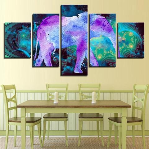 Psychedelic Purple Elephant - Abstract Animal 5 Panel Canvas Art Wall Decor Psychedelic Purple Elephant - Abstract Animal 5 Panel Canvas Art Wall Decor