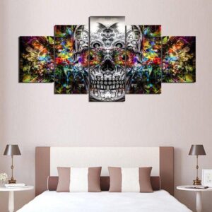 Psychedelic Skull Weed Effect 1 - Abstract 5 Panel Canvas Art Wall Decor