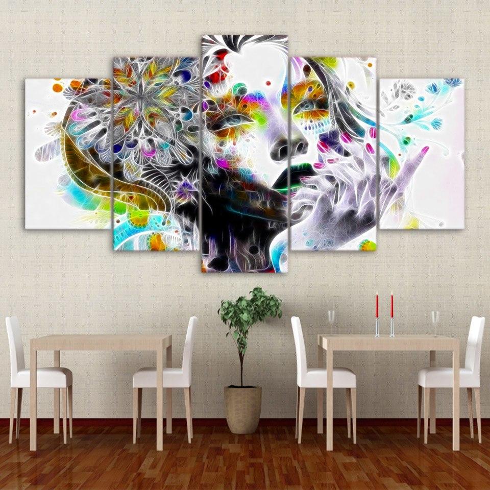 Psychedelic Woman 01 - Abstract 5 Panel Canvas Art Wall Decor Psychedelic Woman 01 - Abstract 5 Panel Canvas Art Wall Decor