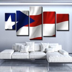 Puerto Rico Flag Wavy - Abstract 5 Panel Canvas Art Wall Decor
