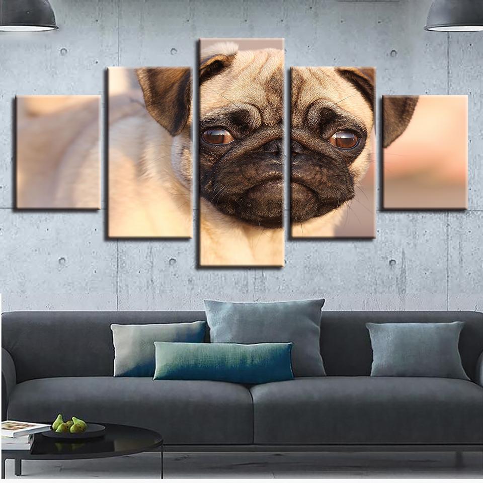 Pug 12 - Animal 5 Panel Canvas Art Wall Decor Pug 12 - Animal 5 Panel Canvas Art Wall Decor