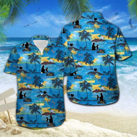 Pug Hawaiian Shirt Summer Button Up Pug Hawaiian Shirt Summer Button Up