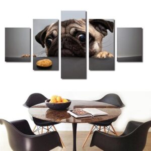 Pug Wants A Cookie - Animal 5 Panel Canvas Art Wall Decor