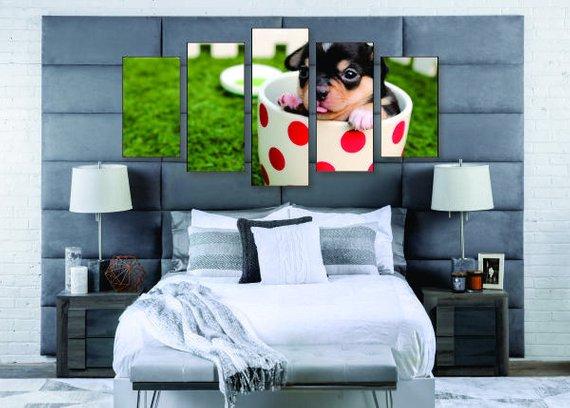 Puppy Mug - Animal 5 Panel Canvas Art Wall Decor Puppy Mug - Animal 5 Panel Canvas Art Wall Decor