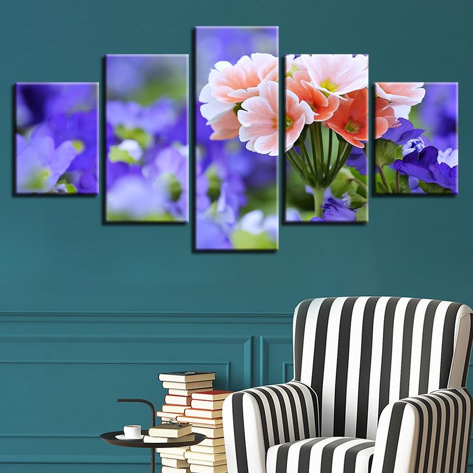 Purple And Pink Flower - Nature 5 Panel Canvas Art Wall Decor Purple And Pink Flower - Nature 5 Panel Canvas Art Wall Decor