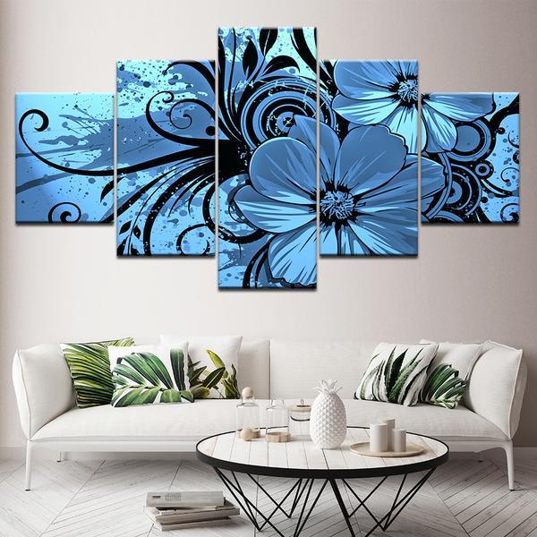 Purple Blue Floral Flower Orchid - Nature 5 Panel Canvas Art Wall Decor Purple Blue Floral Flower Orchid - Nature 5 Panel Canvas Art Wall Decor