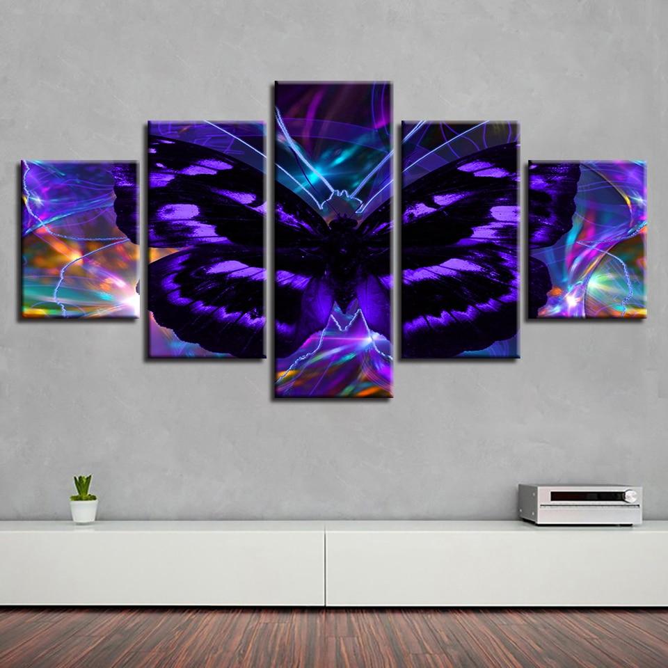 Purple Butterfly - Animal 5 Panel Canvas Art Wall Decor Purple Butterfly - Animal 5 Panel Canvas Art Wall Decor