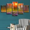 Purple Flower Sunshine - Nature 5 Panel Canvas Art Wall Decor