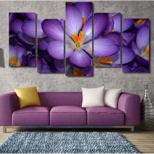 Purple Flower - Nature 5 Panel Canvas Art Wall Decor