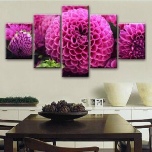 Purple Flowers 02 - Nature 5 Panel Canvas Art Wall Decor