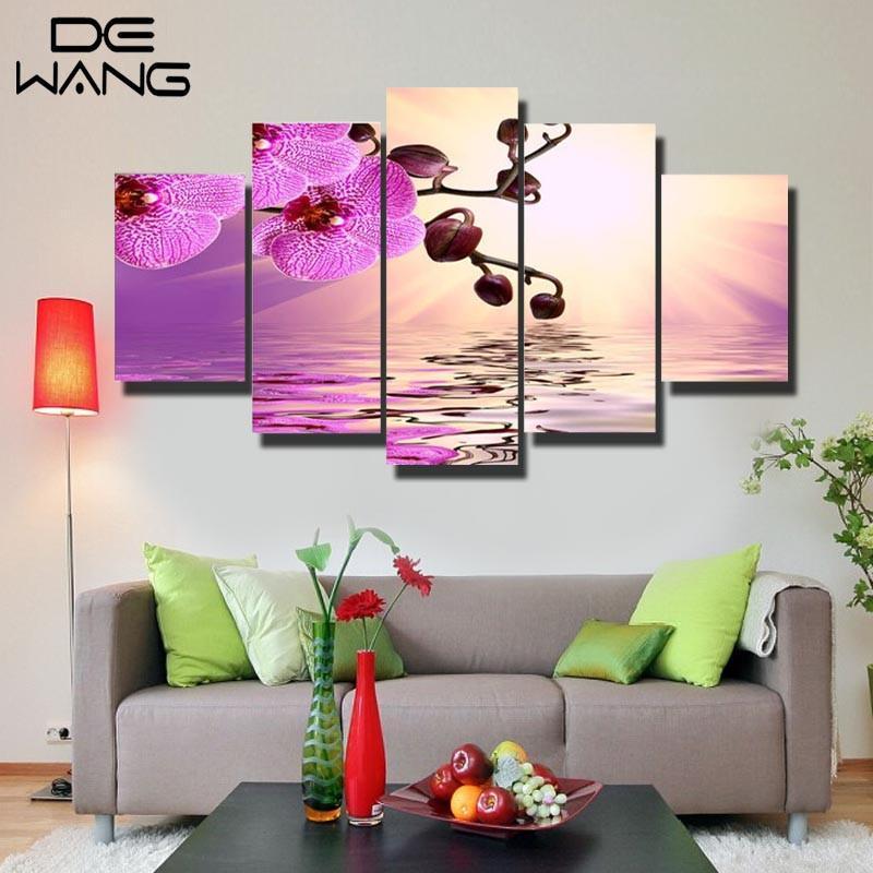 Purple Flowers 1 - Nature 5 Panel Canvas Art Wall Decor Purple Flowers 1 - Nature 5 Panel Canvas Art Wall Decor
