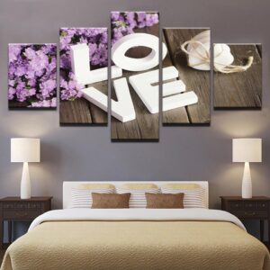 Purple Hyacinth Flower Love - Abstract 5 Panel Canvas Art Wall Decor