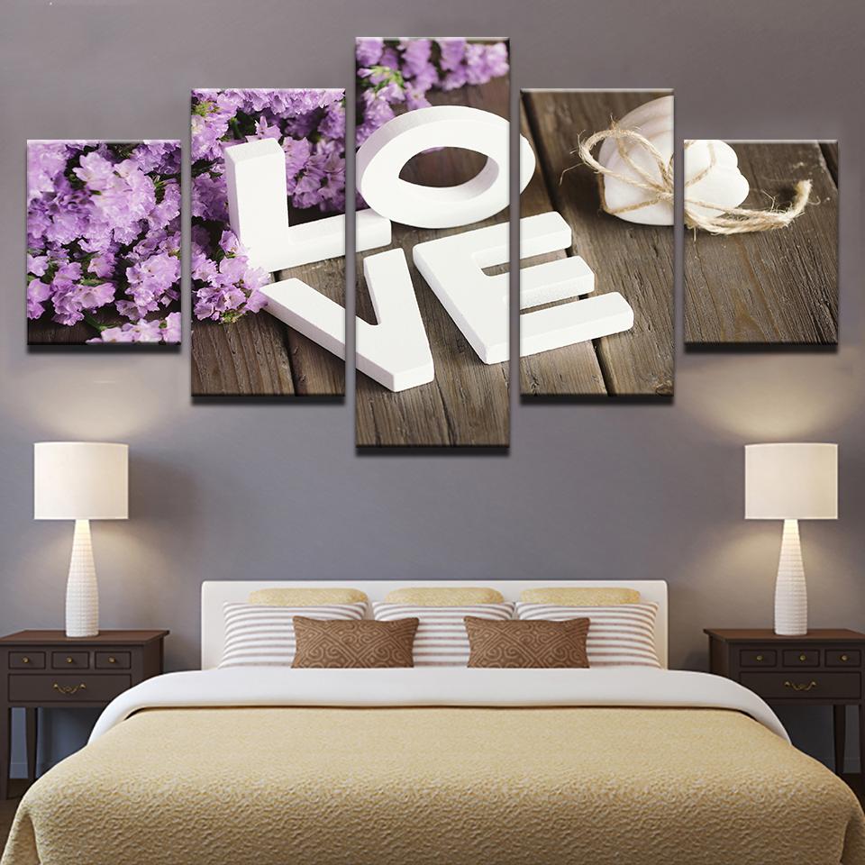 Purple Hyacinth Flower Love - Abstract 5 Panel Canvas Art Wall Decor Purple Hyacinth Flower Love - Abstract 5 Panel Canvas Art Wall Decor