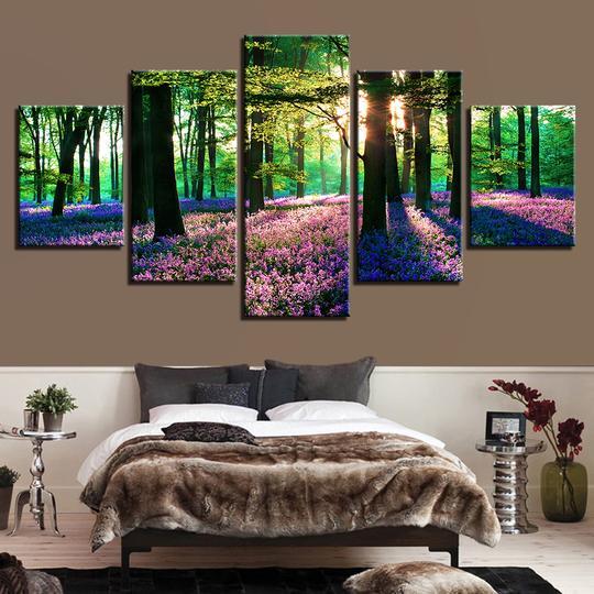 Purple Lavender In The Forest - Nature 5 Panel Canvas Art Wall Decor Purple Lavender In The Forest - Nature 5 Panel Canvas Art Wall Decor