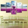 Purple Lavender Tree In A Field - Nature 5 Panel Canvas Art Wall Decor