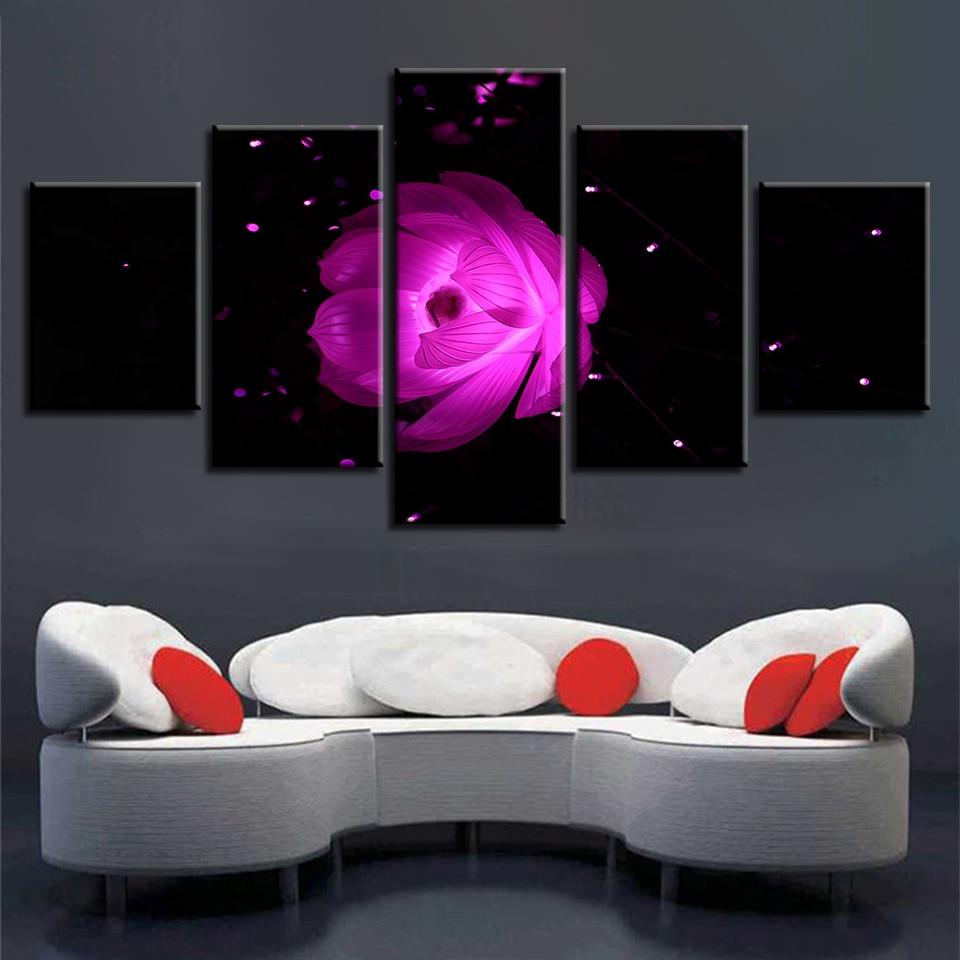 Purple Luminous Beautiful Flower - Nature 5 Panel Canvas Art Wall Decor Purple Luminous Beautiful Flower - Nature 5 Panel Canvas Art Wall Decor