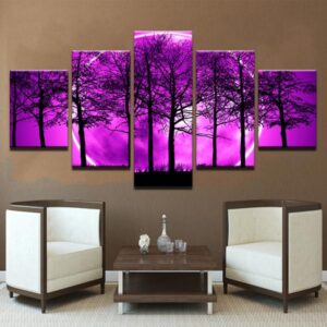 Purple Moon Night Psychedelic - Nature 5 Panel Canvas Art Wall Decor