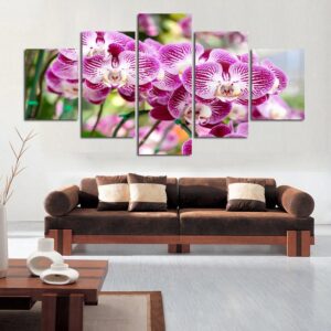 Purple Orchid Flower - Nature 5 Panel Canvas Art Wall Decor