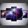 Purple Planet Universe - Space 5 Panel Canvas Art Wall Decor