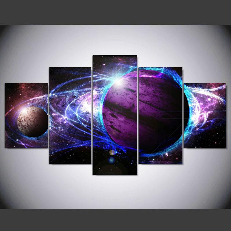 Purple Planet Universe - Space 5 Panel Canvas Art Wall Decor Purple Planet Universe - Space 5 Panel Canvas Art Wall Decor